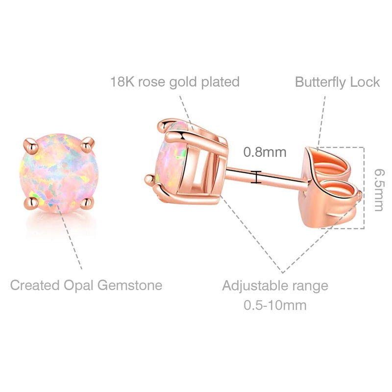 GEMSME 18K Rose Gold Plated Opal Stud Earrings 6MM Round For Women (6mm 1 Pairs) - Image 3